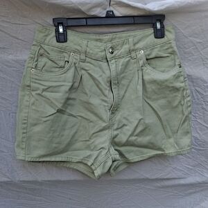 Earthy Green Denim Mom Shorts